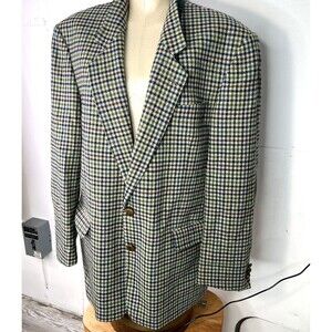 Moon & Sons blazer jacket coat US 42 lambswool England checked riding olive navy